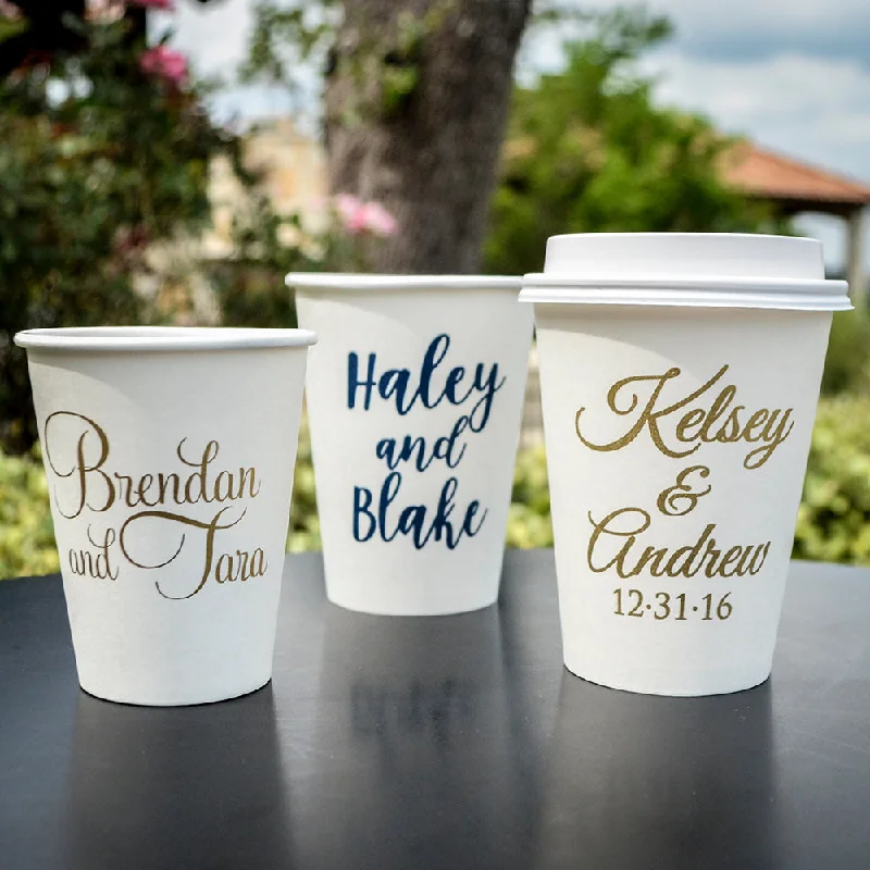 trendy travel mugs for commuting-Personalized Couple's Name Paper Cups