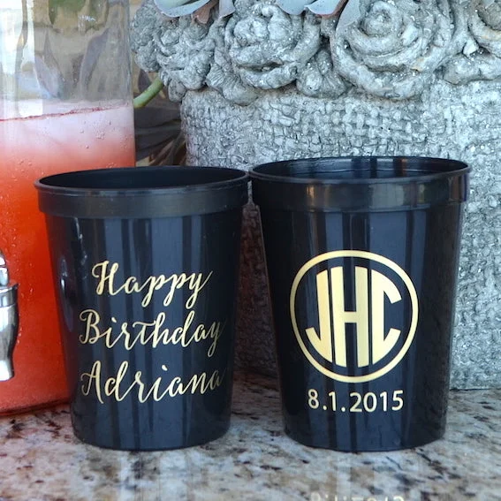 personalized ceramic mugs for gifts-Monogrammed Birthday Party Stadium Cups