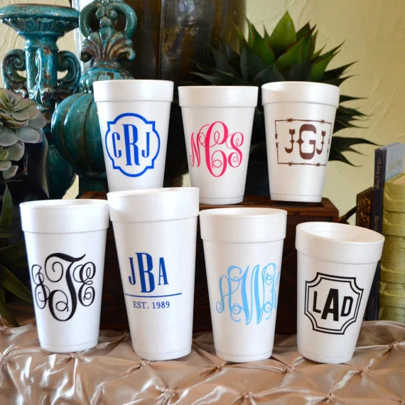 personalized photo mugs-Custom Monogram Styrofoam Cups