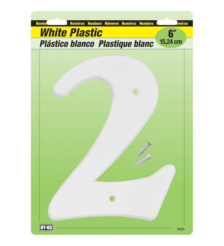 farmhouse style dinnerware-Hy-Ko 6 in. White Plastic Number 2 Mounting Screws 1 pc. (Pack of 5)