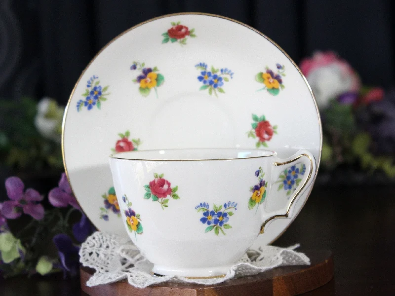 hand-painted mugs for tea lovers-Crown Staffordshire Tea Cup, Floral Teacup and Saucer -J