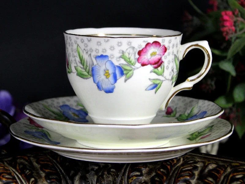 eco-friendly coffee cups-Salisbury Tea Cup Trio, "Convolvulus" Teacup, Saucer, Side Plate 18117