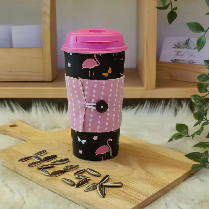 affordable travel mugs for commuters-Eco-friendly Cup & Cup sleeve by Chirpy Cups with Sipper lid-Aesthetic Flamingo