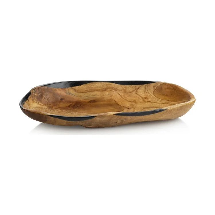 colorful serving trays for dining-Kamran Large Organic Shaped Teakwood Bowl