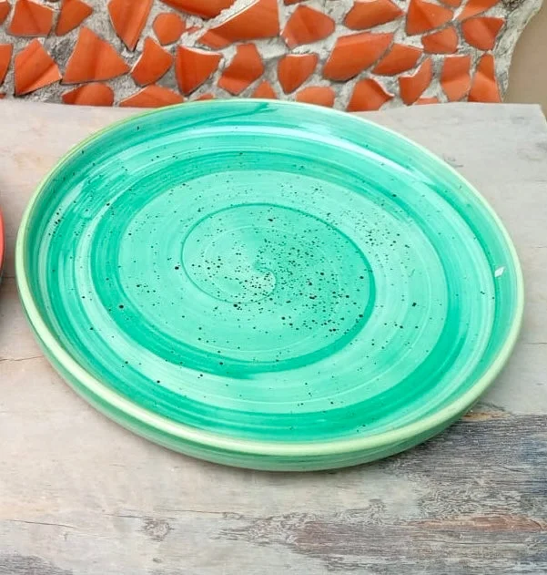 rustic porcelain dinner plates-Sea green brush 10” Hampton plate