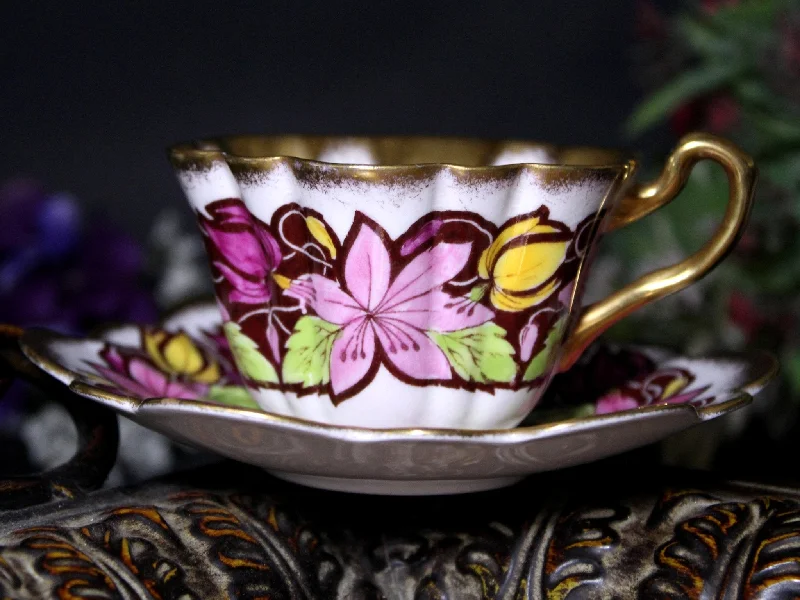 minimalist coffee cups-Heavily Decorated Teacup, Rosina Bone China Cup And Saucer, Made in England -J