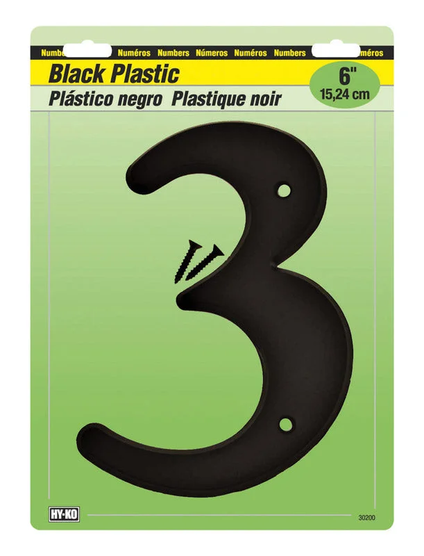 dinner plates for large gatherings-Hy-Ko 6 in. Black Plastic Number 3 Mounting Screws 1 pc. (Pack of 5)