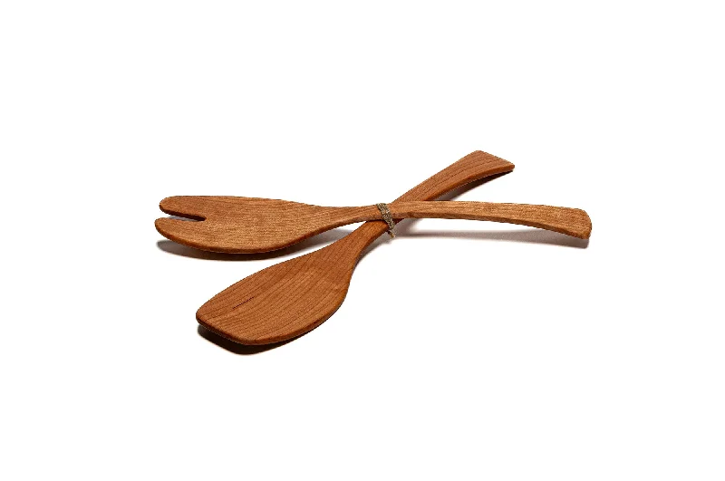 dishwasher safe dinner plates-Wood Salad Servers for Medium Cherry Bowls