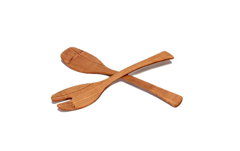 best ceramic dinnerware sets-Wood Salad Servers for Large Cherry Bowl