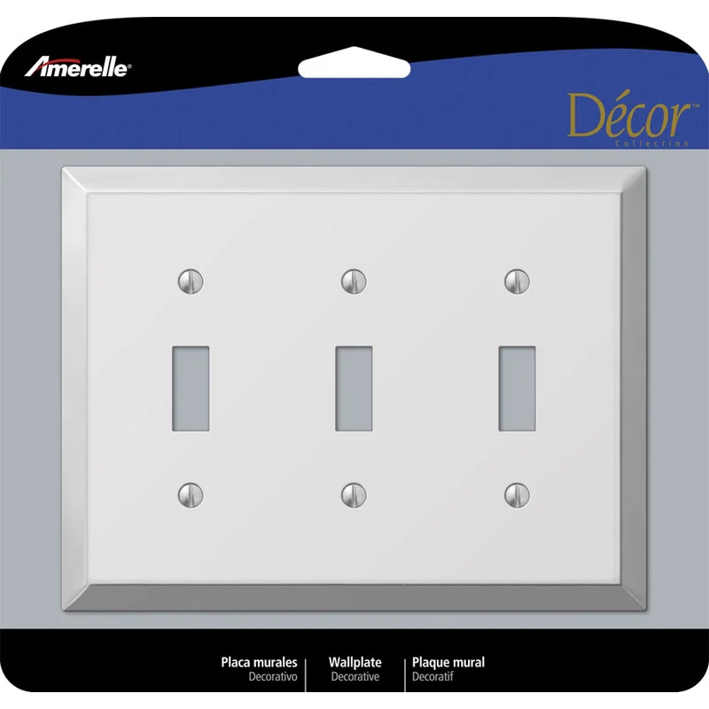 kids-friendly dinnerware sets-Amerelle Century Polished Chrome 3 gang Stamped Steel Toggle Wall Plate 1 pk