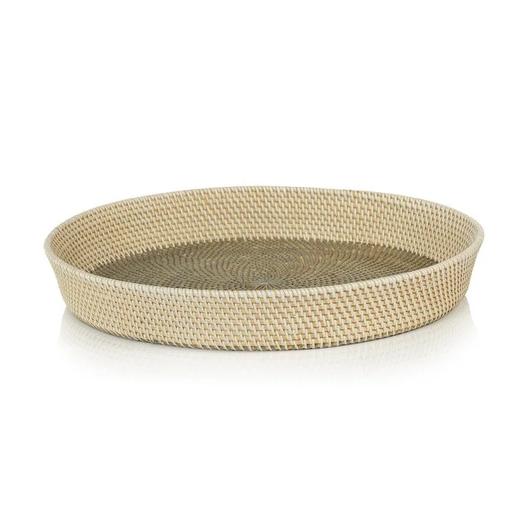 unique dinnerware designs-Bari 19.75" Diameter Round Rattan Serving Tray