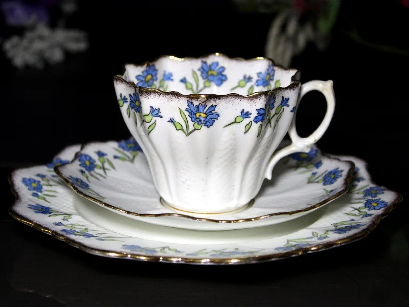 modern coffee mugs for kitchen-Antique Paragon Trio, Cup Saucer & Side Plate, Blue Daisy English China -K