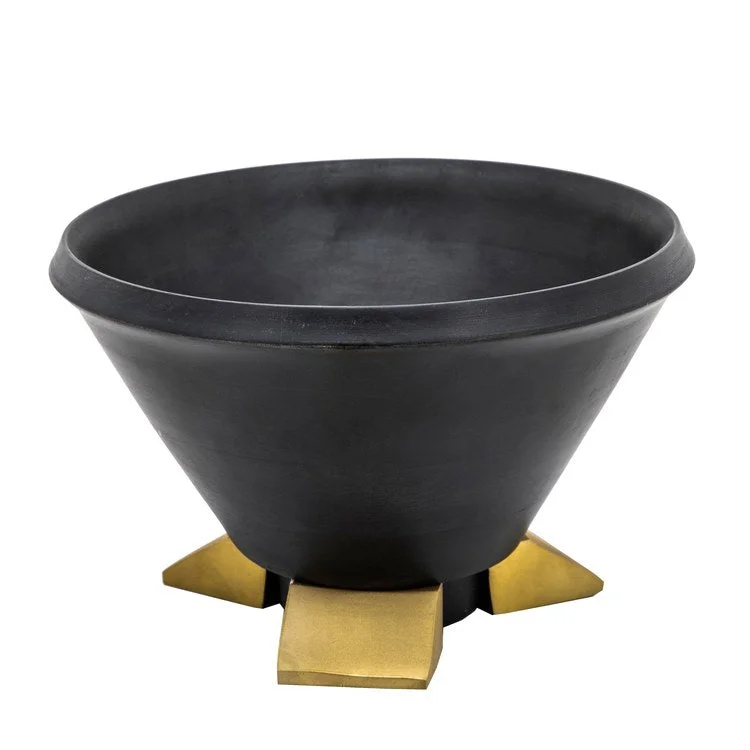 affordable high-end dinnerware-12" Wooden Bowl with Metal Legs - Black