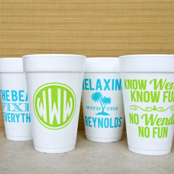 quirky coffee mugs-Custom Beach Monogram Foam Party Cups