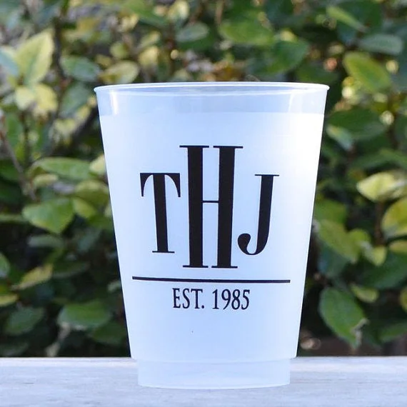 sleek mugs for kitchen-Monogrammed Frosted Cups