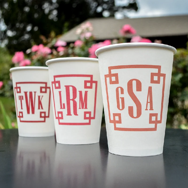 insulated mugs with handles-Personalized Frame Monogram Paper Cups