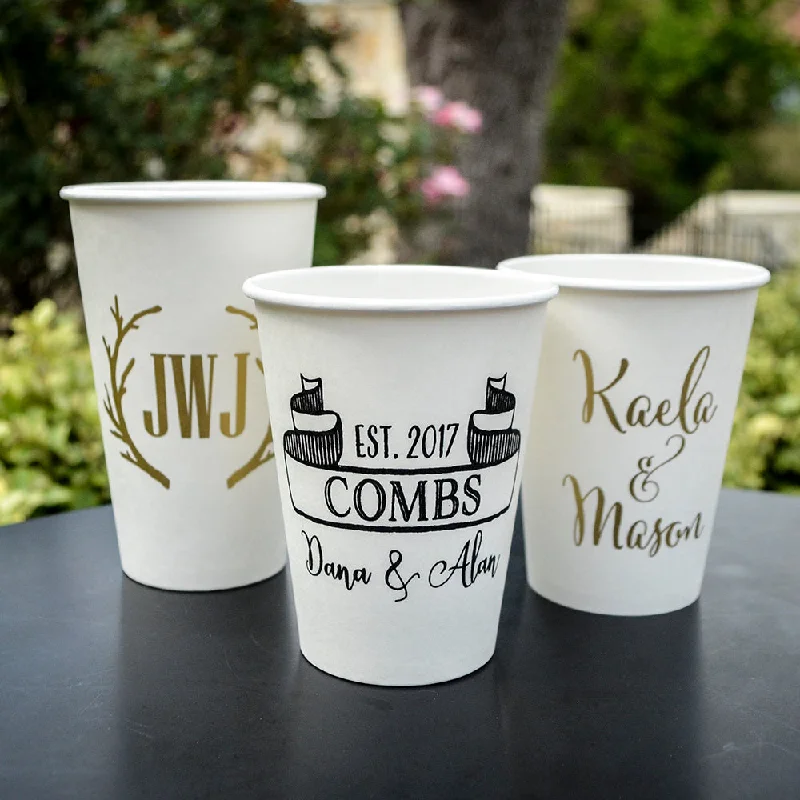 mugs for tea lovers with quotes-Personalized Banner Wedding Paper Cups