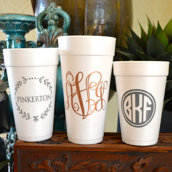 elegant porcelain mugs-Custom Script Monogram Styrofoam Cups