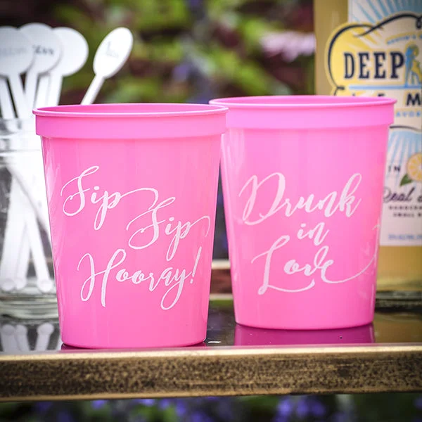 novelty coffee mugs for holidays-Personalized Sip Sip Hooray Stadium Cups