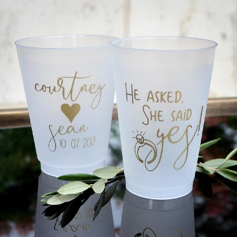 stainless steel mugs with design-"She Said Yes" Engagement Party Cups