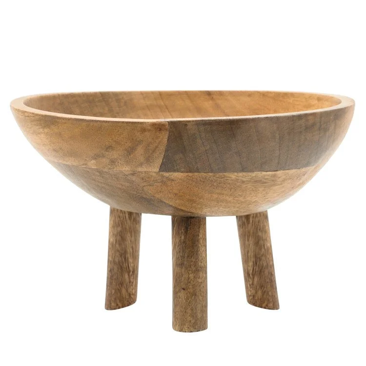 modern minimalist dinnerware for dining-10" Wood Bowl with Three Legs - Brown