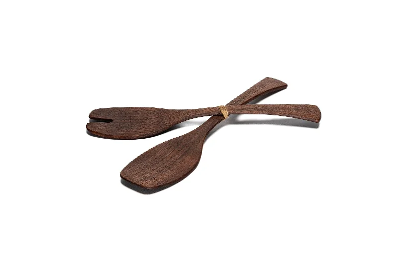 eco-friendly dinnerware options-Wood Salad Servers for Medium Walnut Bowls