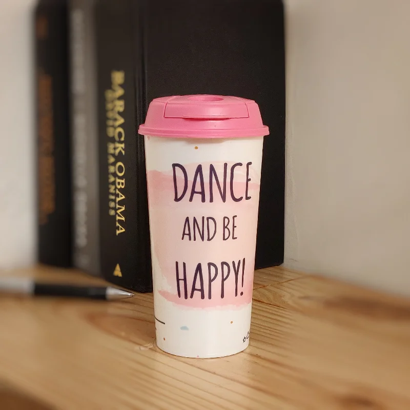 mugs for coffee lovers with funny quotes-Designer Cup by Chirpy Cups with coffee & sipper lids - Dance & Be Happy