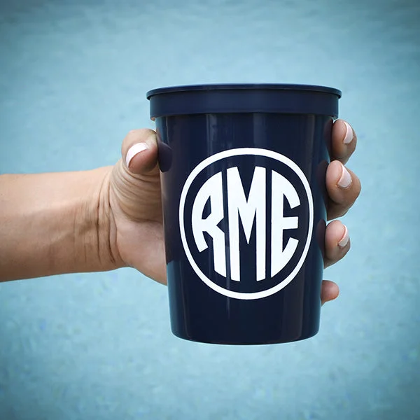 cute coffee mugs for couples-Custom Circle Monogram Plastic Cups