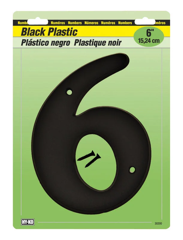 heavy-duty plastic dinner plates-Hy-Ko 6 in. Black Plastic Number 6 Mounting Screws 1 pc. (Pack of 5)