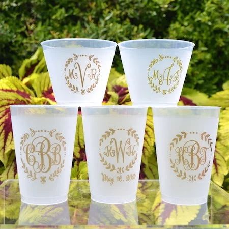 personalized coffee mugs for her-Personalized Wreath Monogram Frost Flex Cups