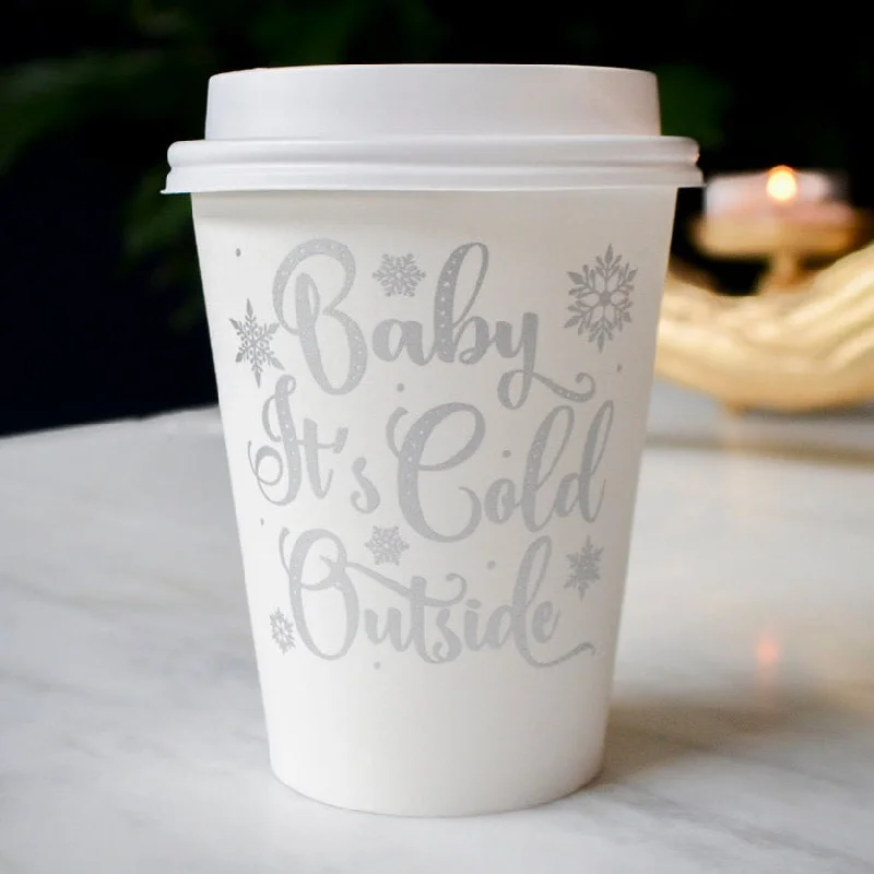 customized coffee cups for businesses-Custom "Baby It's Cold Outside" Holiday Paper Cups