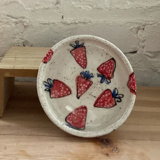 non-breakable dinnerware for kids-Strawberry Plate by Rise and Shine Ceramics