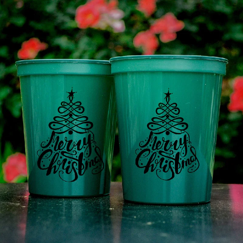 eco-conscious travel mugs-Merry Christmas Plastic Stadium Cups