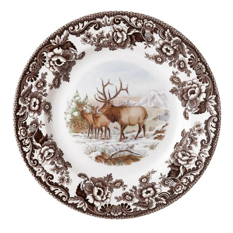 elegant melamine dinnerware sets-Spode Woodland Winter Scenes Dinner Plate - Elk