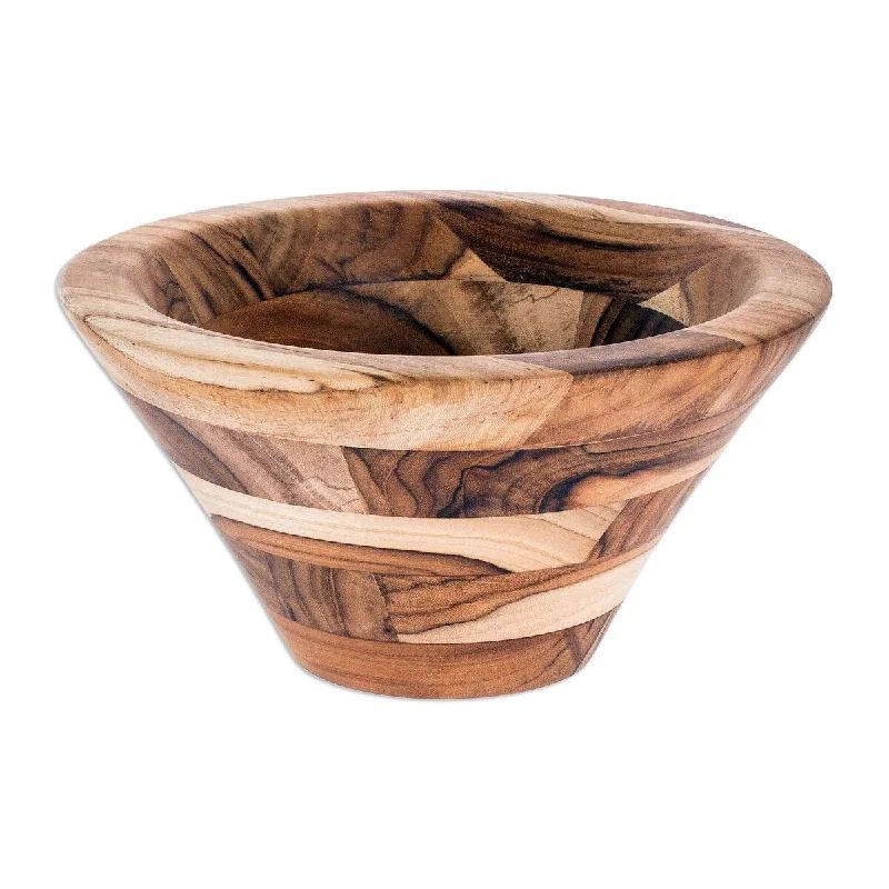 classic dinnerware sets-Novica Handmade Natural Mosaic Teak Wood Fruit Bowl