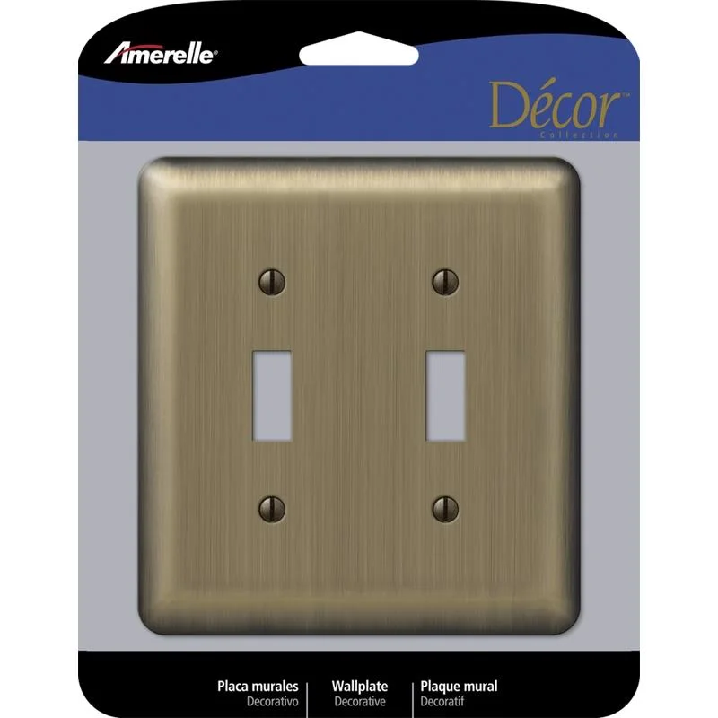 retro dinnerware collections-Amerelle Devon Brushed Brass 2 gang Stamped Steel Toggle Wall Plate 1 pk