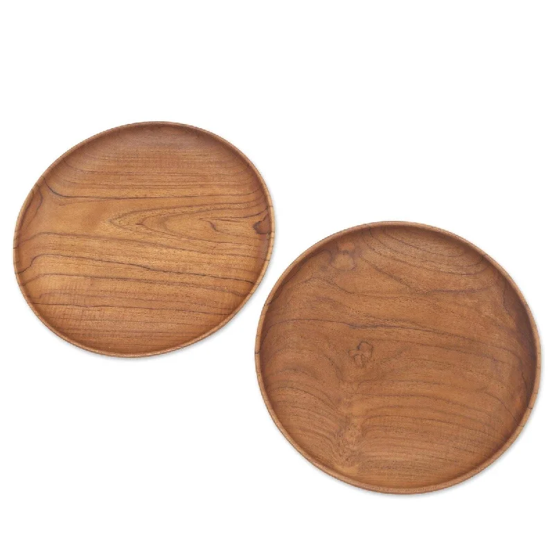 family dinnerware sets for 10-Novica Handmade Fit For A Feast Teak Wood Dinner Plates (Pair) - 0.8" H x 11" D