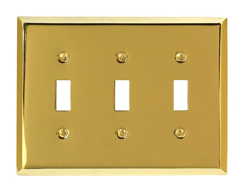 vintage-inspired dinnerware sets-Amerelle Century Polished Brass 3 gang Stamped Steel Toggle Wall Plate 1 pk