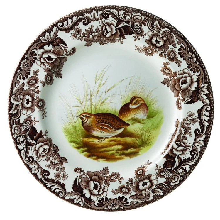 best stoneware dinnerware sets-Spode Woodland 10.5" Dinner Plate - Quail