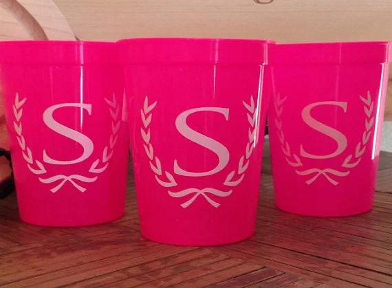 hot beverage mugs for travel-Custom Initial Stadium Party Cups