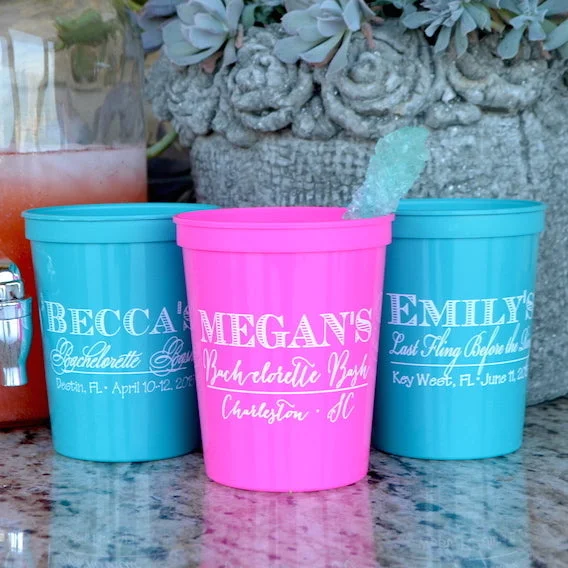 reusable mugs with lids-Custom Bachelorette Stadium Plastic Cups