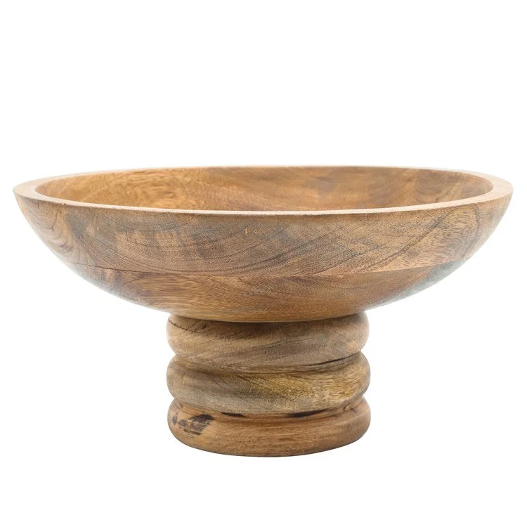 heavy-duty plates for catering services-12" Wood Bowl with Stacked Base - Brown