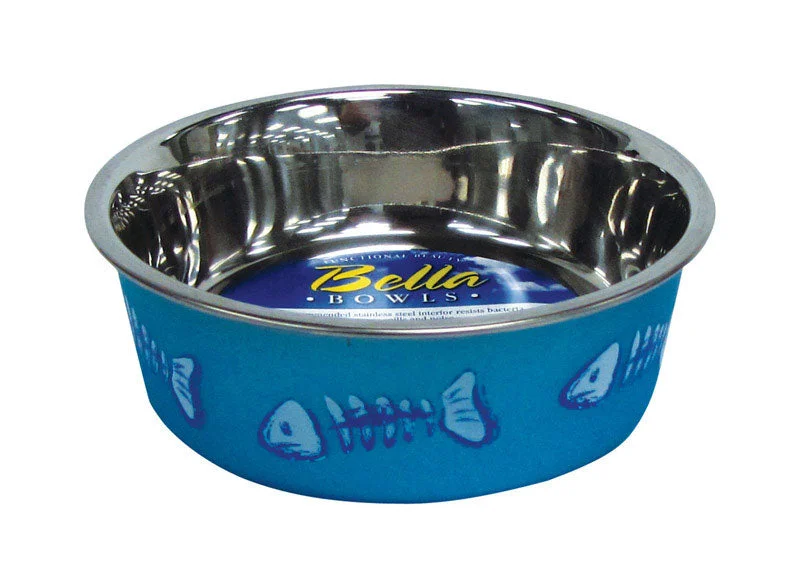 reusable dinnerware sets-Loving Pets Bella Blue Fish Skeleton Stainless Steel 1 cups Pet Bowl For Cat