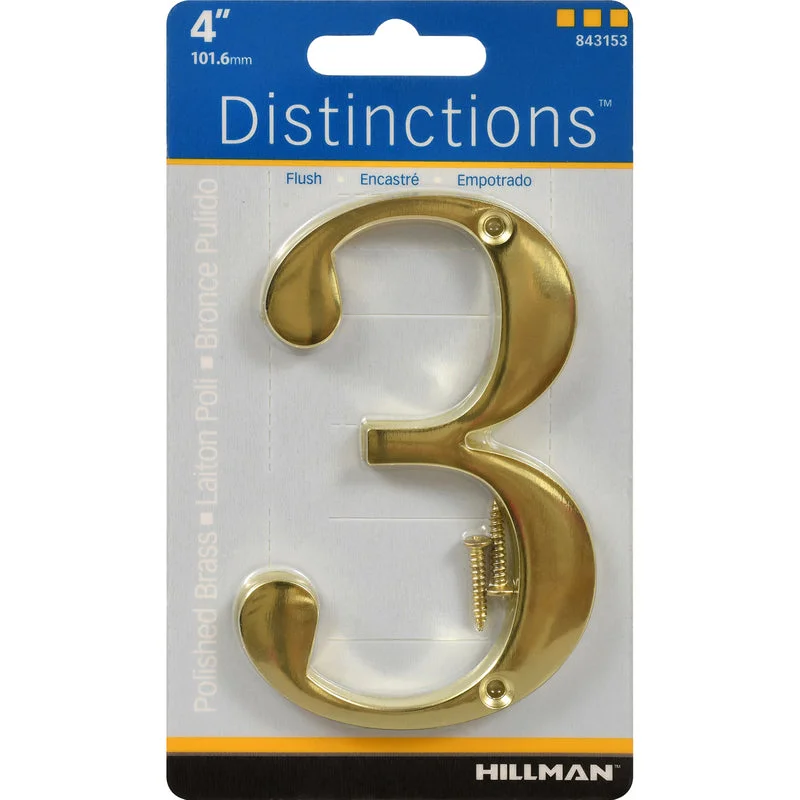 affordable high-end dinnerware-Hillman Distinctions 4 in. Gold Brass Screw-On Number 3 1 pc (Pack of 3)