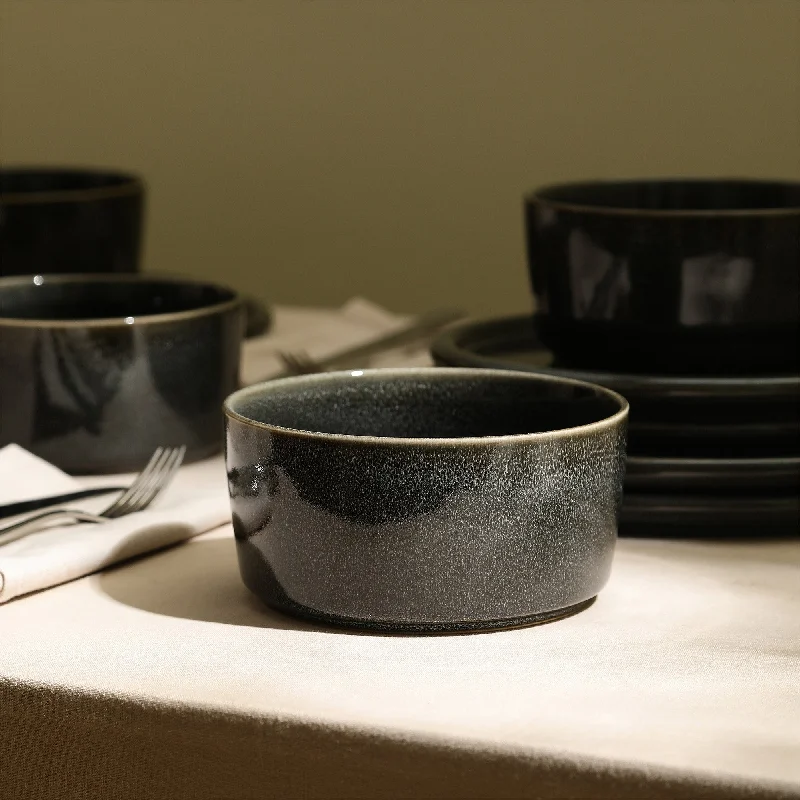 plastic dinnerware set for kids-Eden Stoneware Bowl - Charcoal Grey