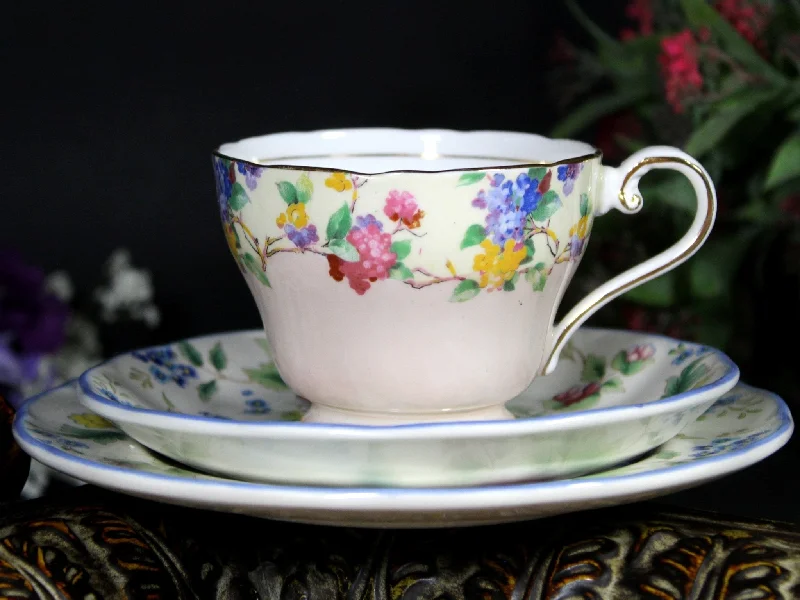 best coffee cups for cold beverages-MISMATCHED Teacup Trio, Aynsley Teacup, Laura Ashley Saucer & Side Plate -K