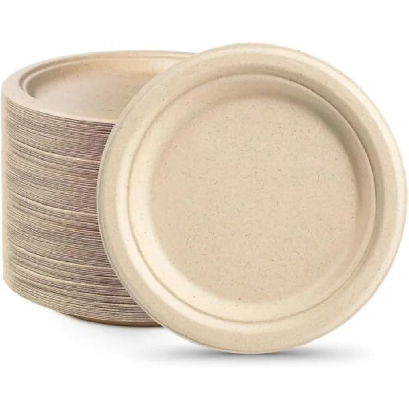 festive dinnerware sets for holidays-BAGASSE PLATE 7 INCH ROUND NATURAL-CARTON OF 1000PCS