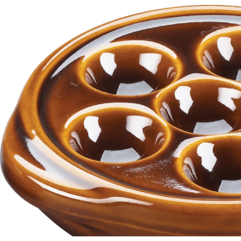 reusable dinnerware sets-Browne 744046 5 3/10" Round Escargot Plate - 6 Holes, Ceramic, Brown | Denson CFE