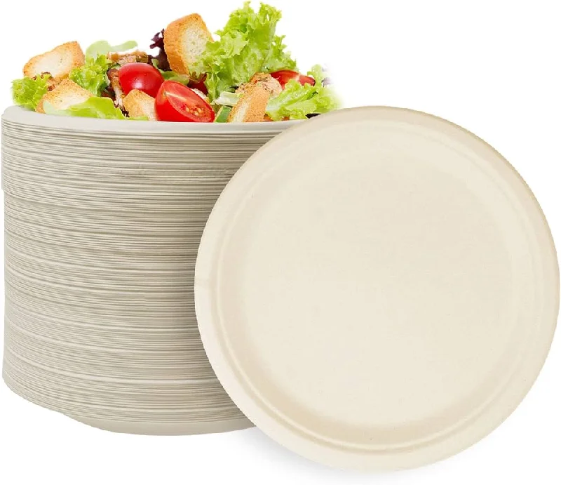 vintage dinner plates with floral designs-BAGASSE PLATE -10 INCH ROUND NATURAL-CARTON OF 500PCS