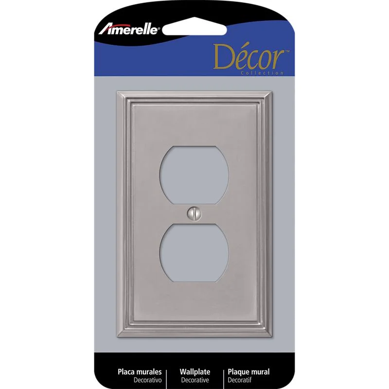 eco-friendly dinnerware for office use-Amerelle Metro Brushed Nickel 1 gang Die-Cast Metal Duplex Wall Plate 1 pk